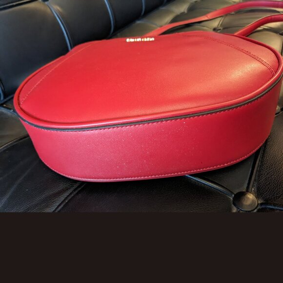 NEW Calvin Klein Red Leather Crossbody Bag Gold Logo | 50″ Strap - Picture 5 of 8